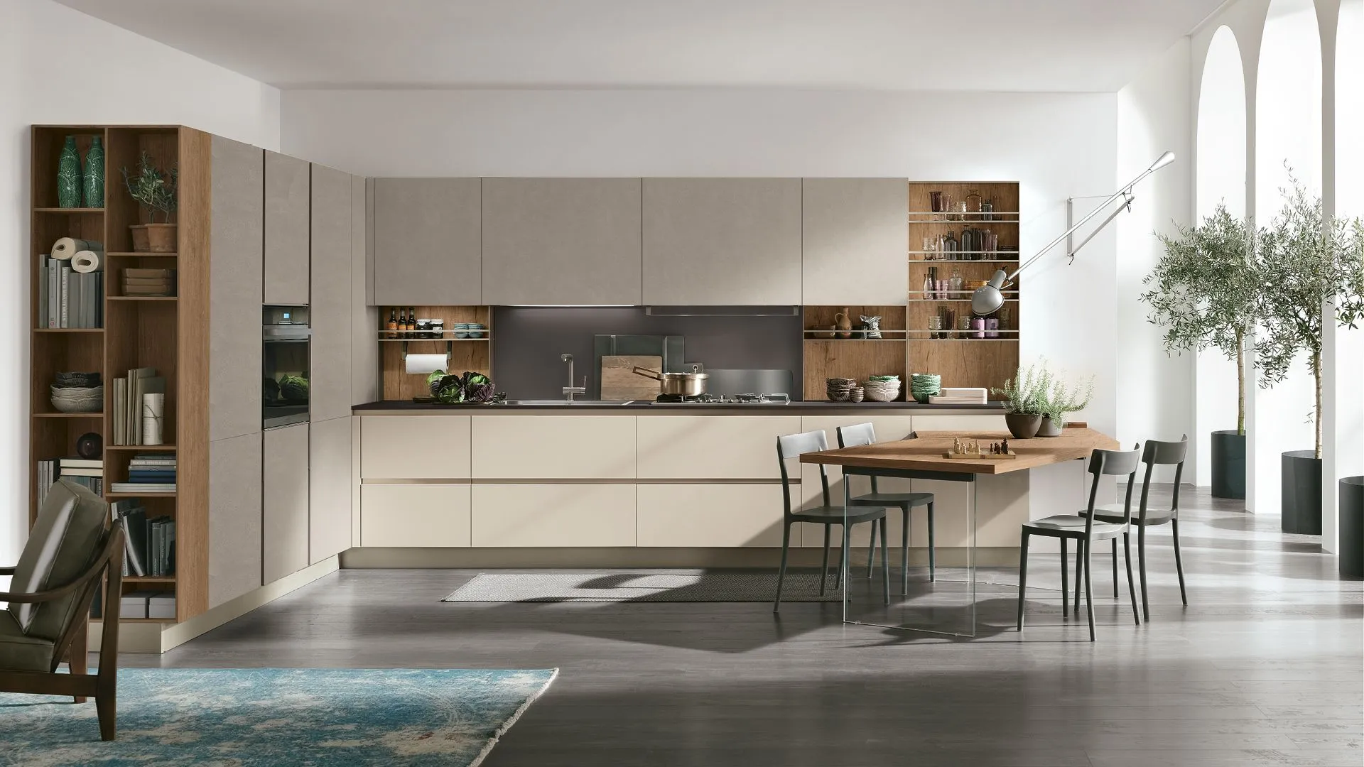 Infinity 10 Rovere Nodato, Cemento Visone, Cachemere, top Fenix Grigio Aragona